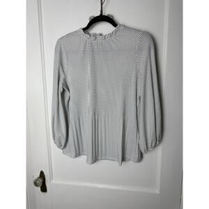 Adrianna Papell Black White Ruffle Neck Polka Dot Puff Sleeve Blouse Women's SM